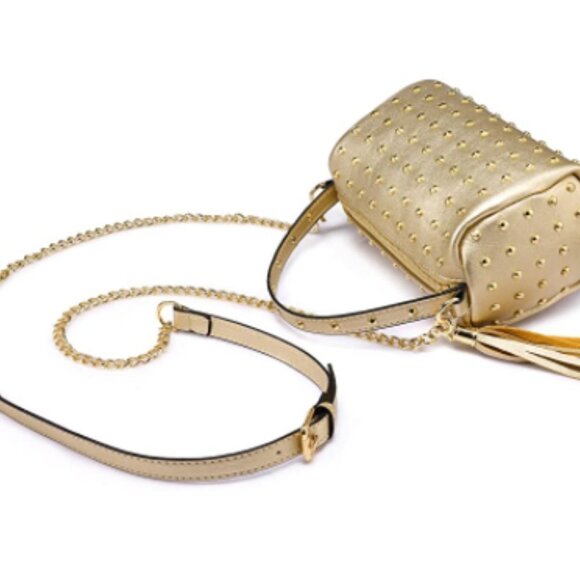 Mini Python Leather Rivet Top Handle Cross Body Bags Gold  Gold Bling Rivet Shoulderbag Purse